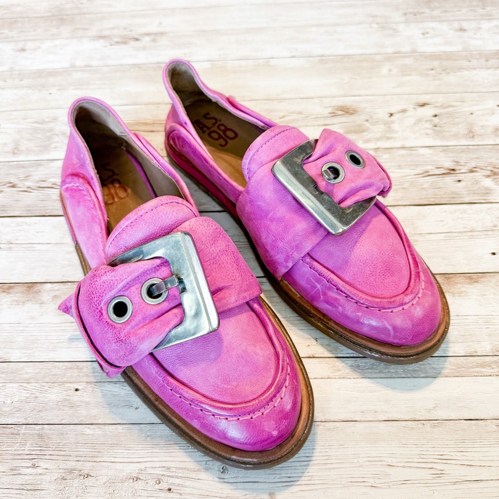 A.S.98 Thaine Loafer Flat Fuchsia Pink Leather Size 39 US 8.5-9 NEW - Picture 2 of 11